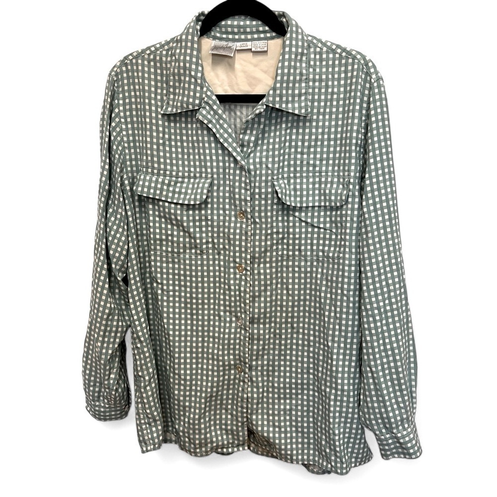 Vintage Jacqueline Ferrar 100% SilkโButton Up gingham shirt size large
